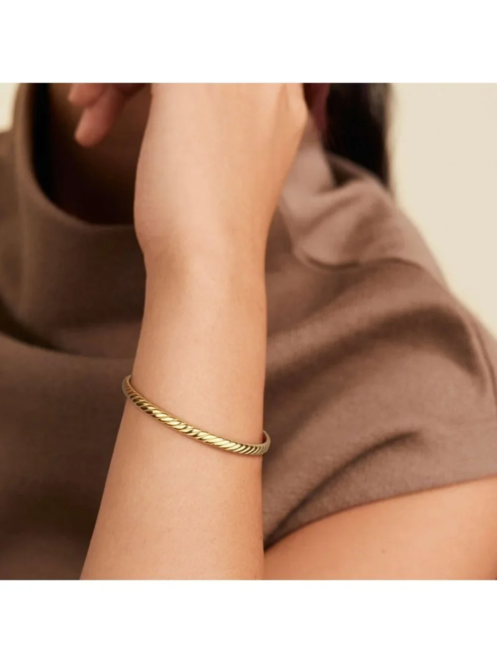 14K Gold Plated 4mm Stackable Minimalist Bangle Bracelet for Women - Perfect